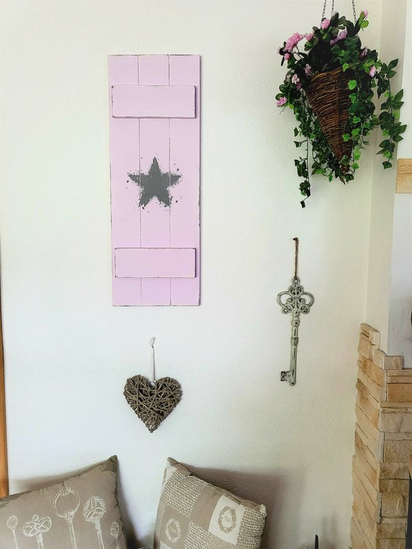 Deko Fensterladen Shabby rosa mit Stern , Holzschild, Holzdeko, Gartendeko